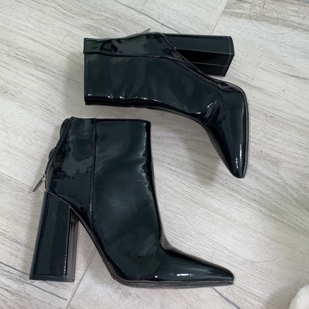 Black Faux Patent Leather Ankle Boots